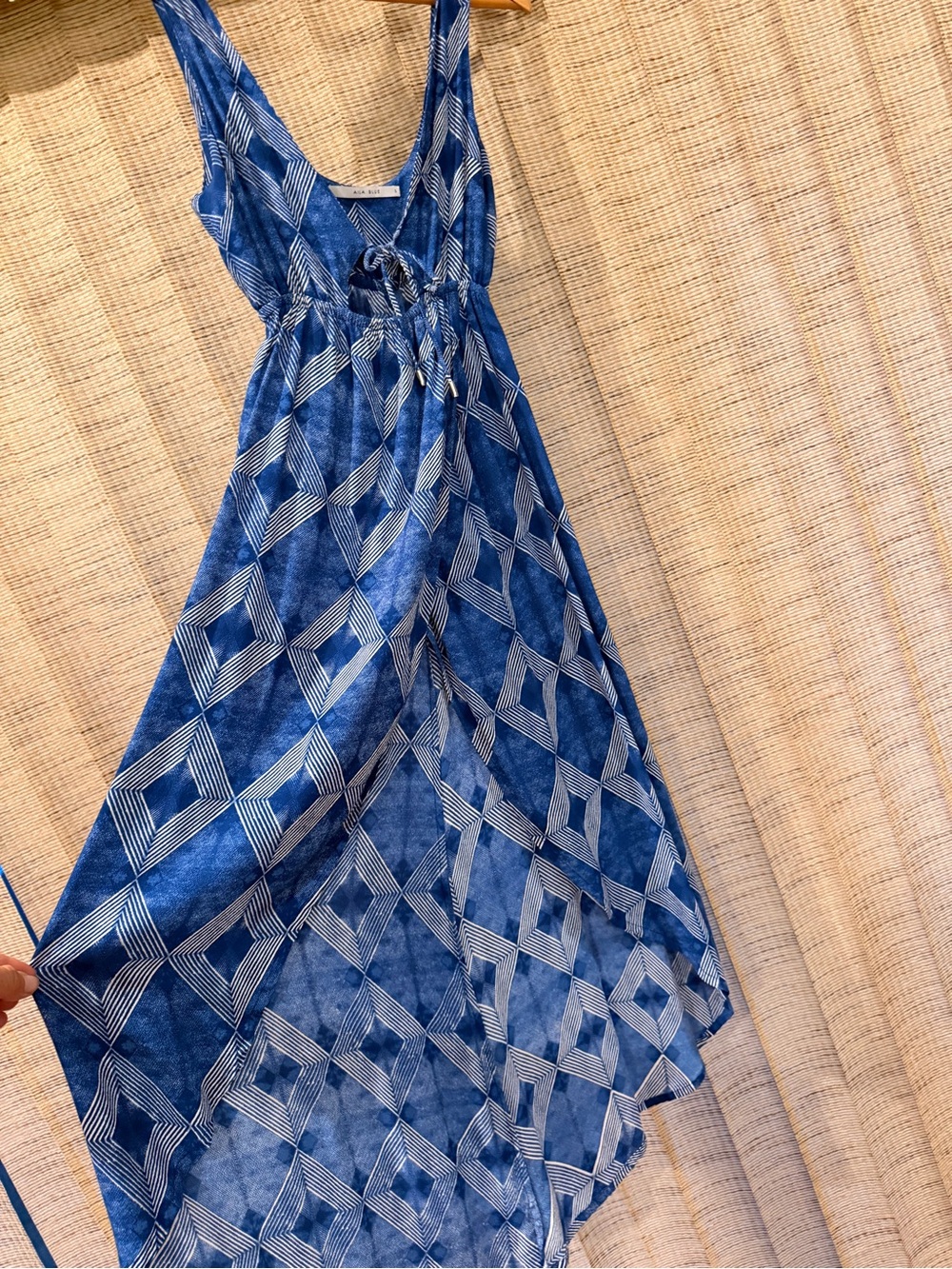 Aila Blue Summer Tie-Front Blue Geometric Maxi Dress - Picture 3 of 6